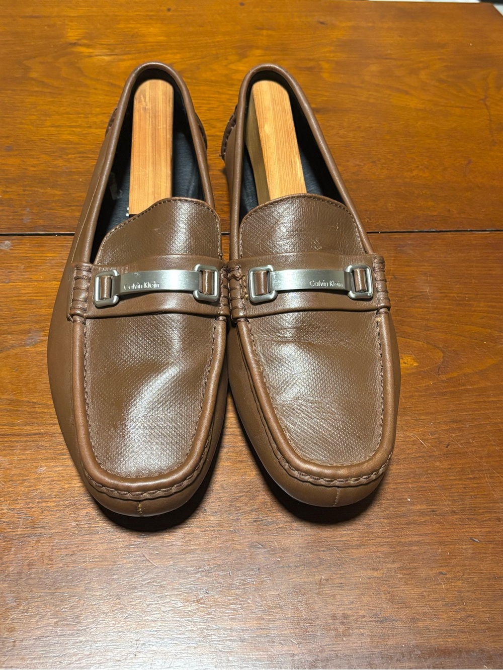 Calvin Klein Men’s Brown Leather Driving Loafers With Silver Bit Size 10.5 M